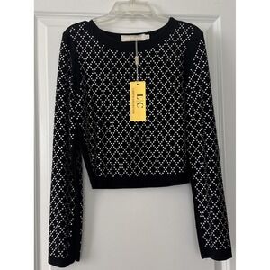 Lizette Collection All Over Rhinestone Embellishment Party Pullover Blouse MED